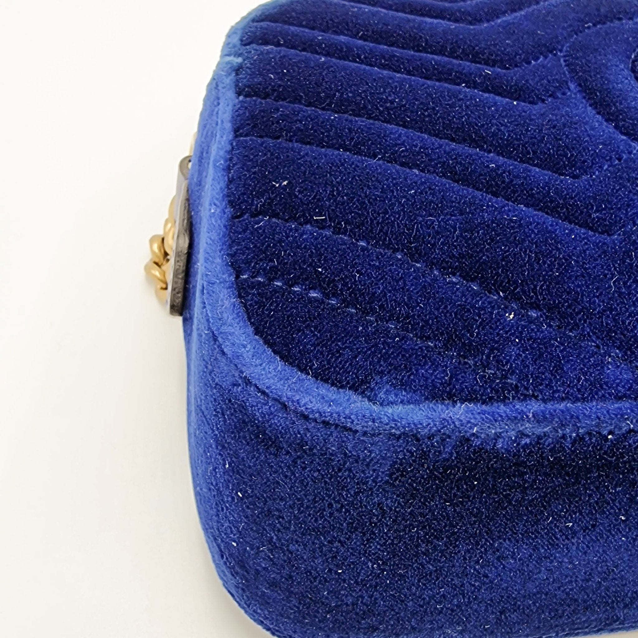 GG Marmont Blue Suede Small Matelassé Shoulder Bag