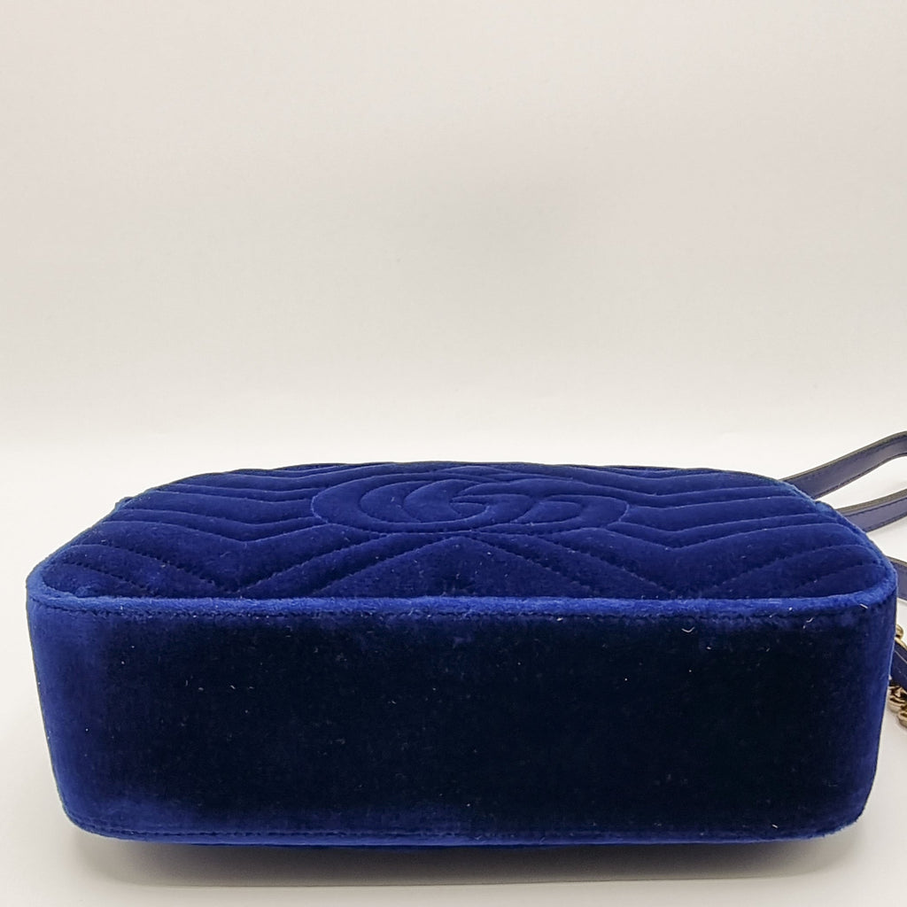 GG Marmont Blue Suede Small Matelassé Shoulder Bag