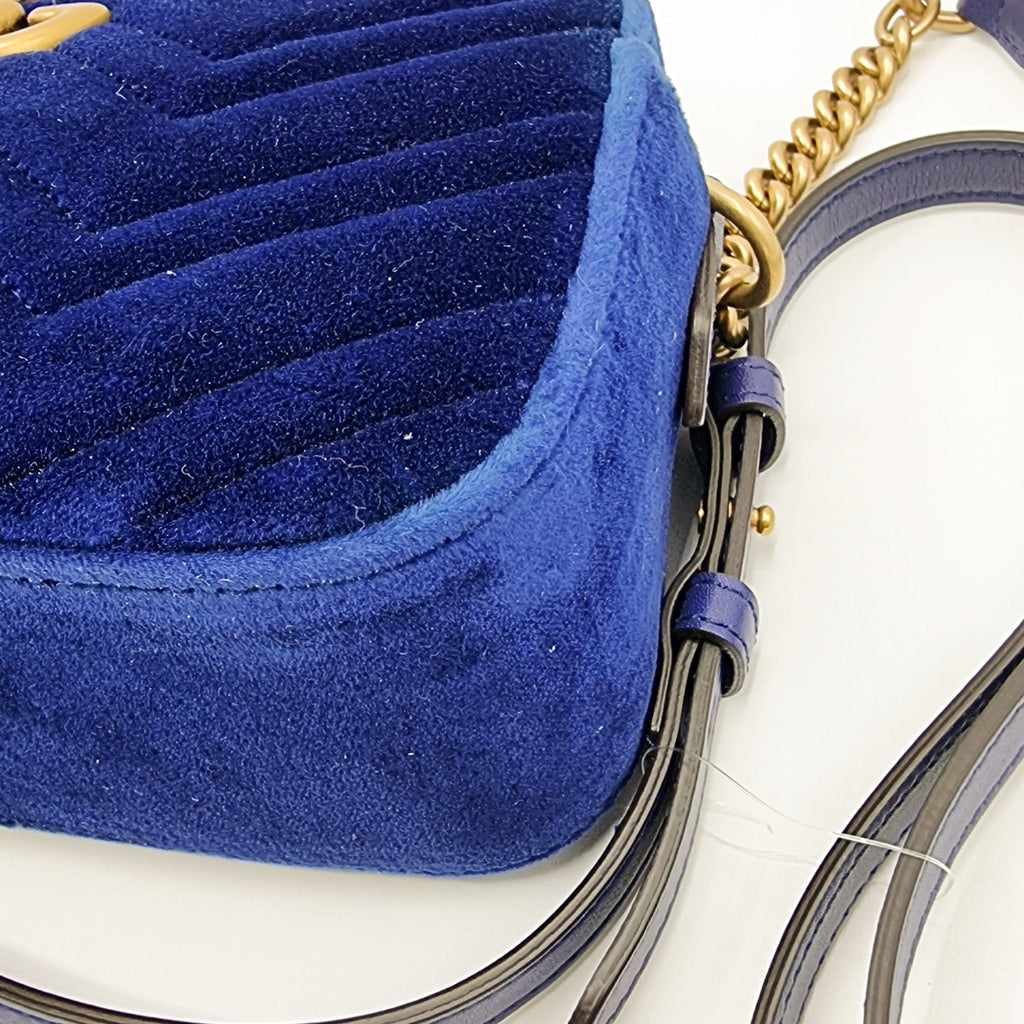 GG Marmont Blue Suede Small Matelassé Shoulder Bag