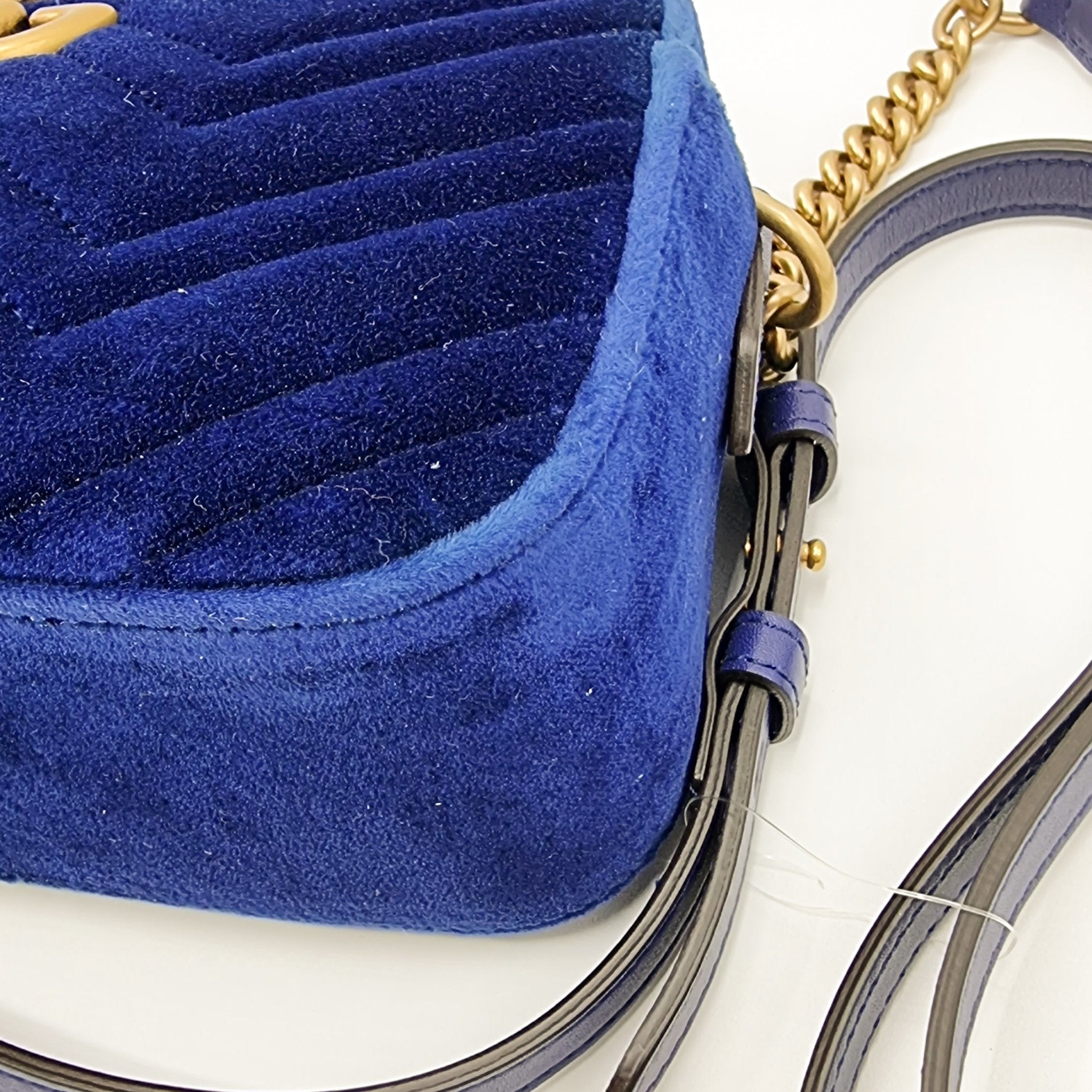 GG Marmont Blue Suede Small Matelassé Shoulder Bag