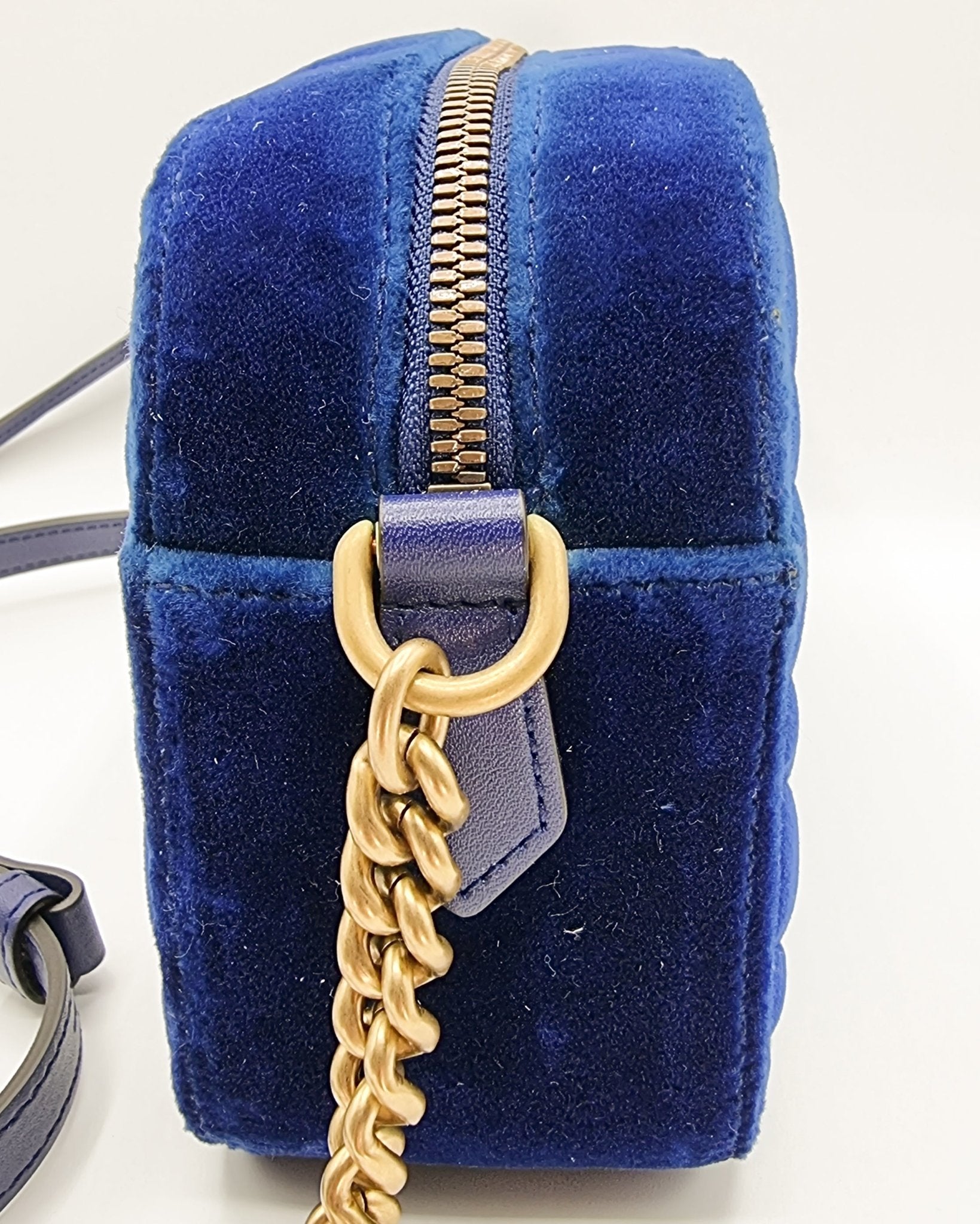 GG Marmont Blue Suede Small Matelassé Shoulder Bag
