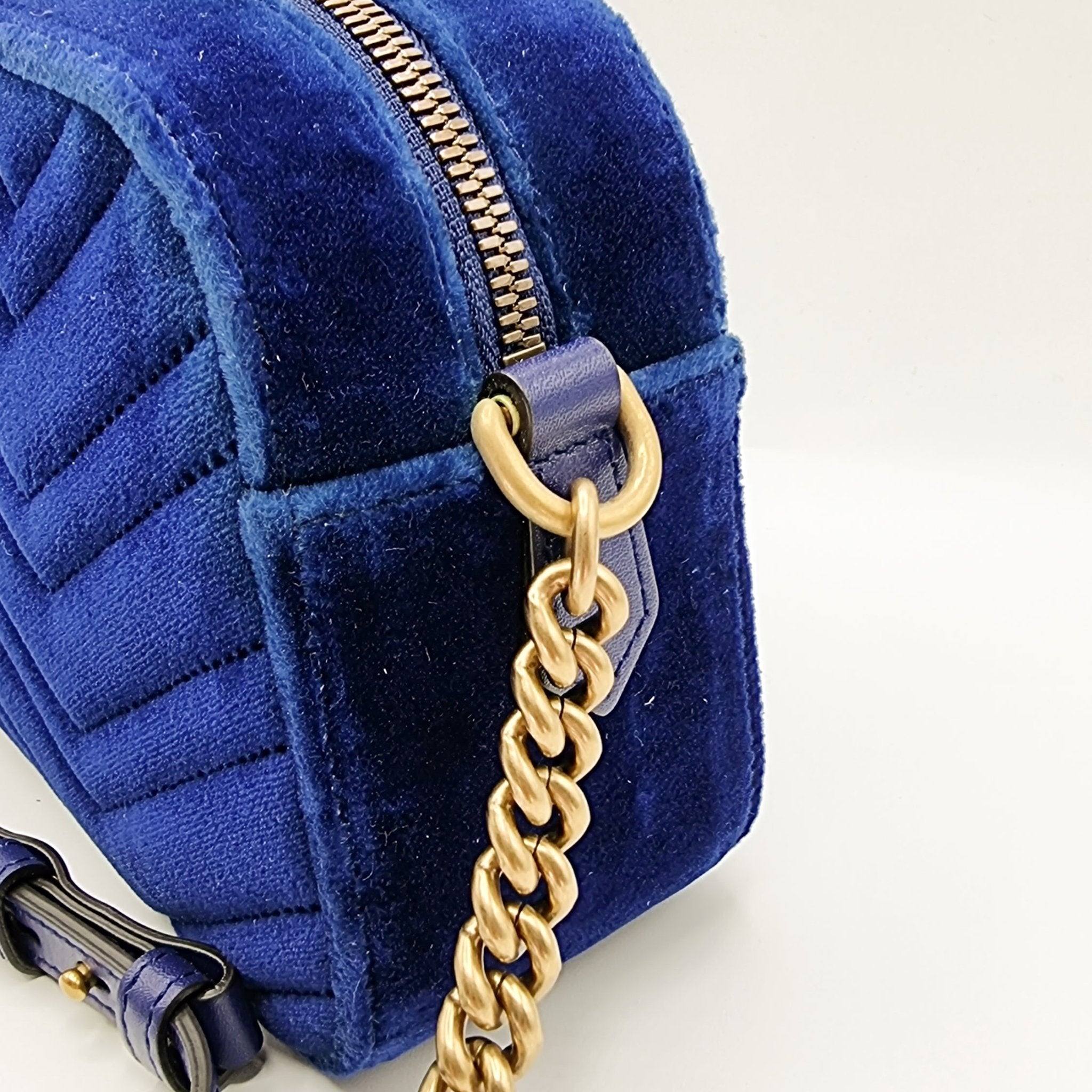 GG Marmont Blue Suede Small Matelassé Shoulder Bag