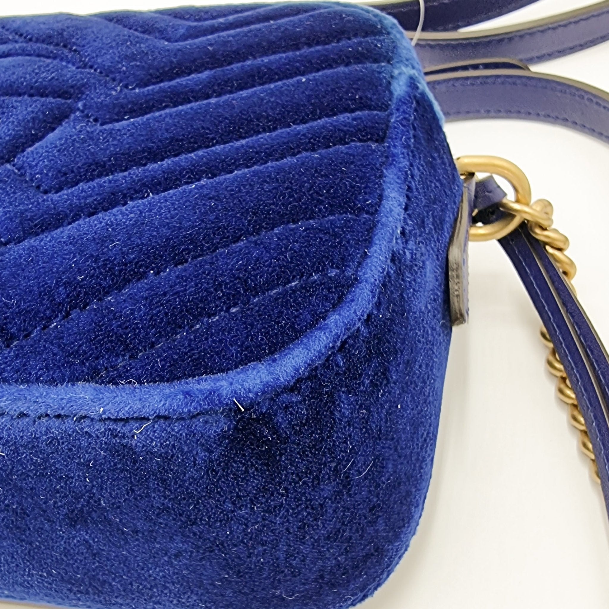 GG Marmont Blue Suede Small Matelassé Shoulder Bag