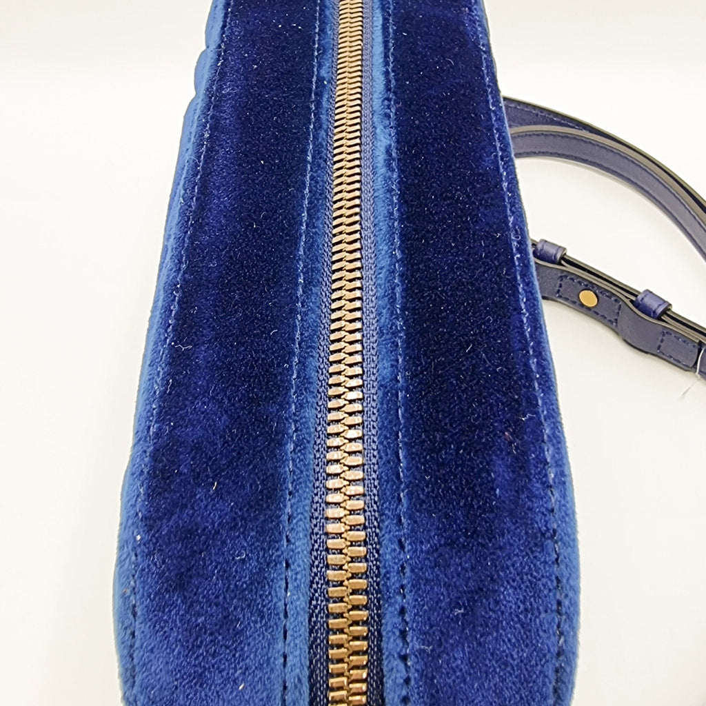 GG Marmont Blue Suede Small Matelassé Shoulder Bag