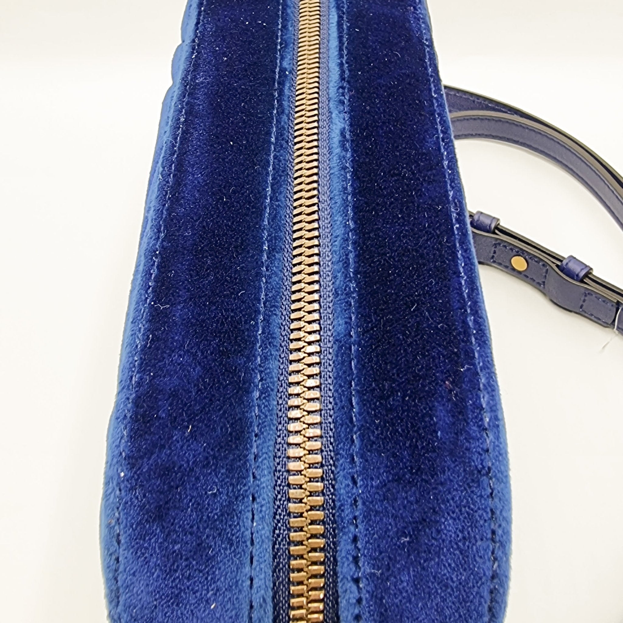 GG Marmont Blue Suede Small Matelassé Shoulder Bag