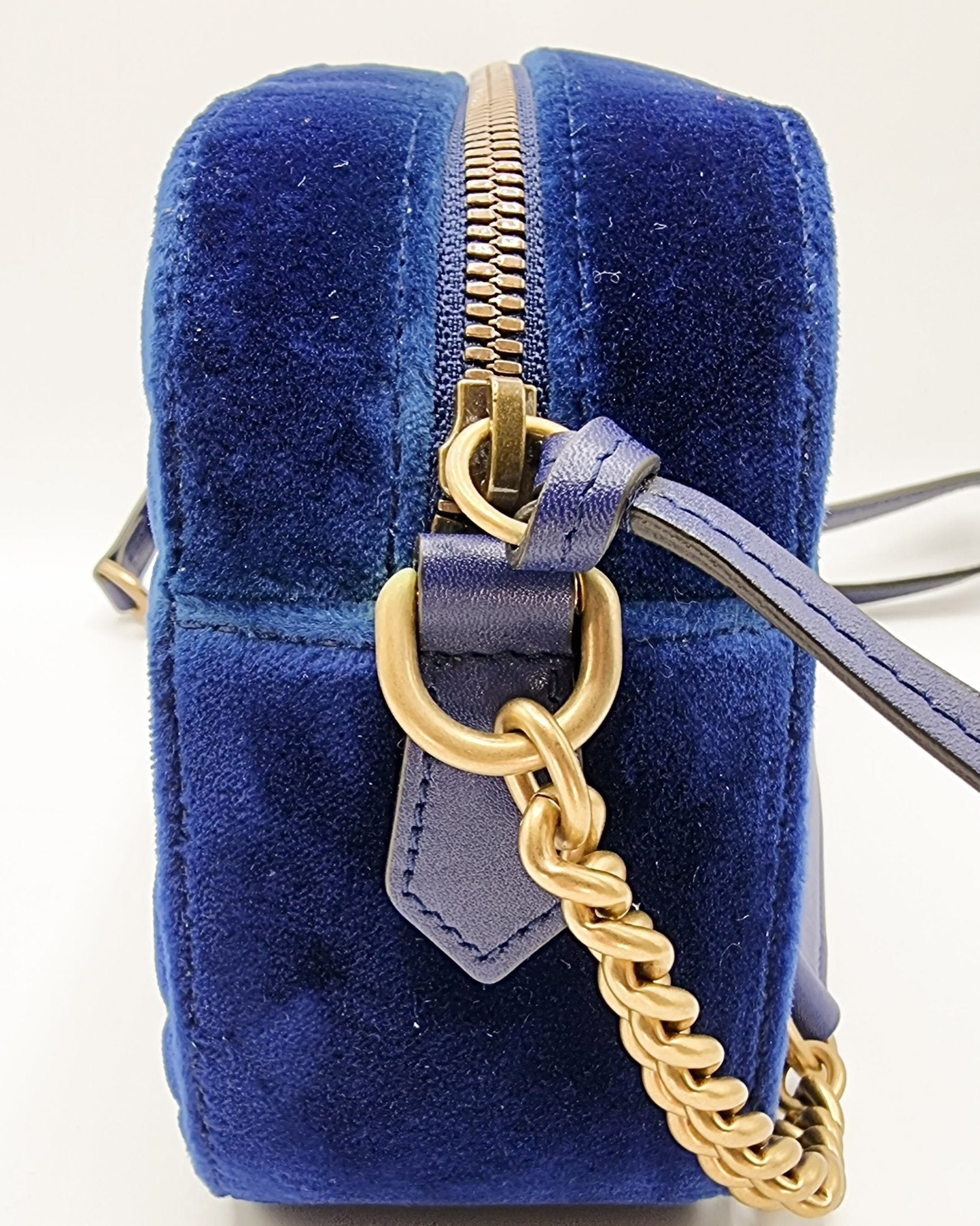 GG Marmont Blue Suede Small Matelassé Shoulder Bag