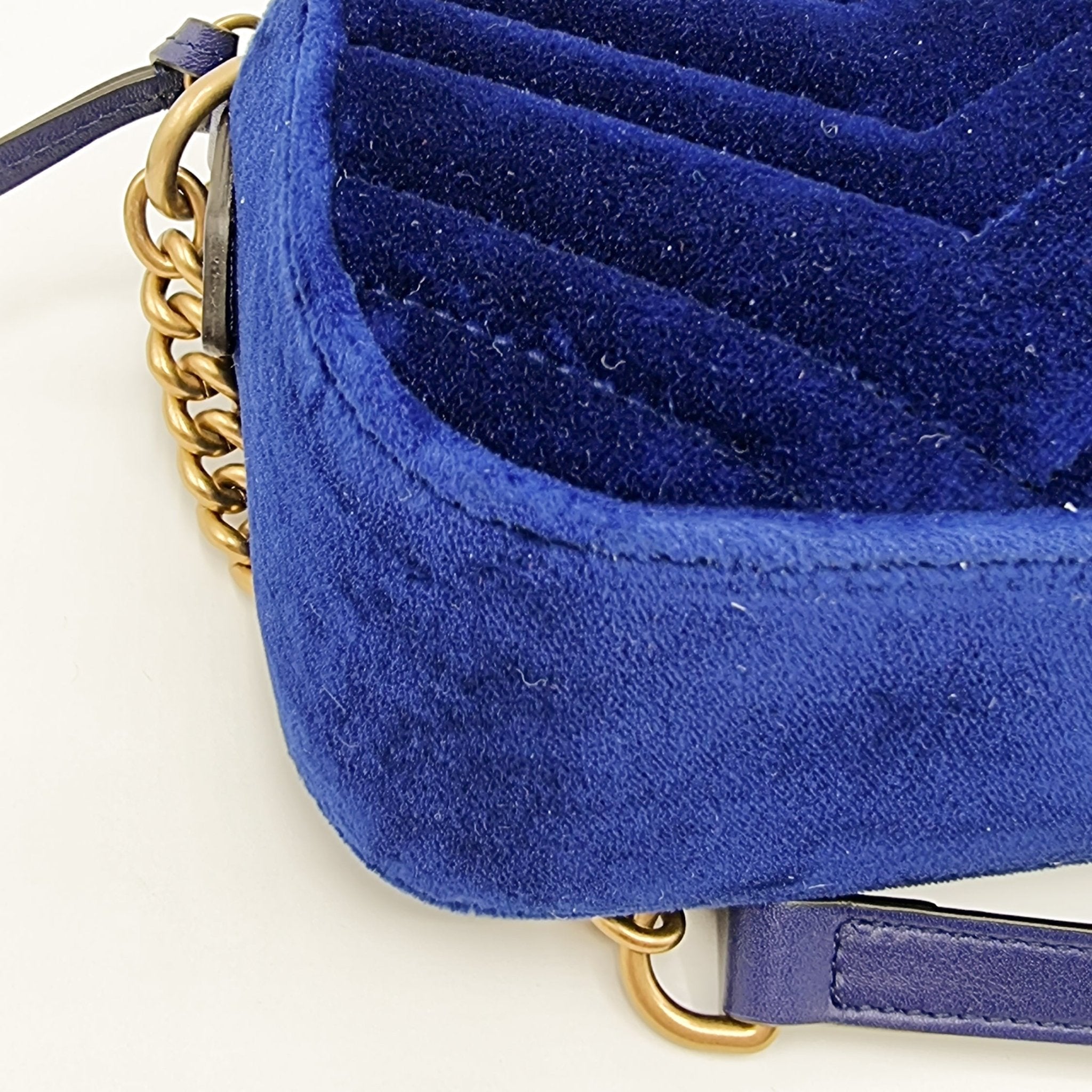 GG Marmont Blue Suede Small Matelassé Shoulder Bag