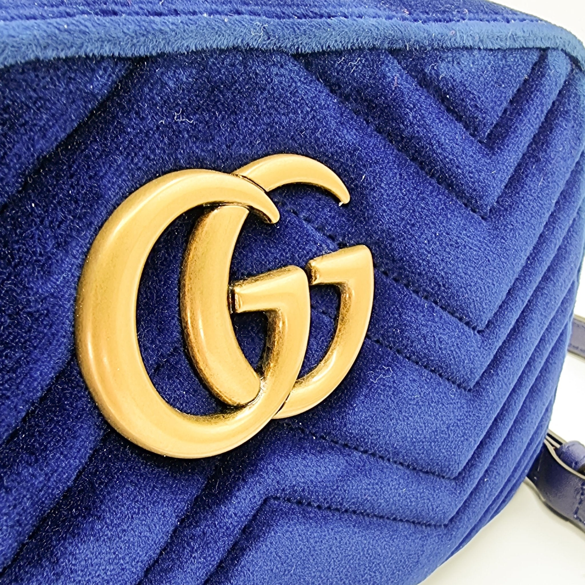 GG Marmont Blue Suede Small Matelassé Shoulder Bag