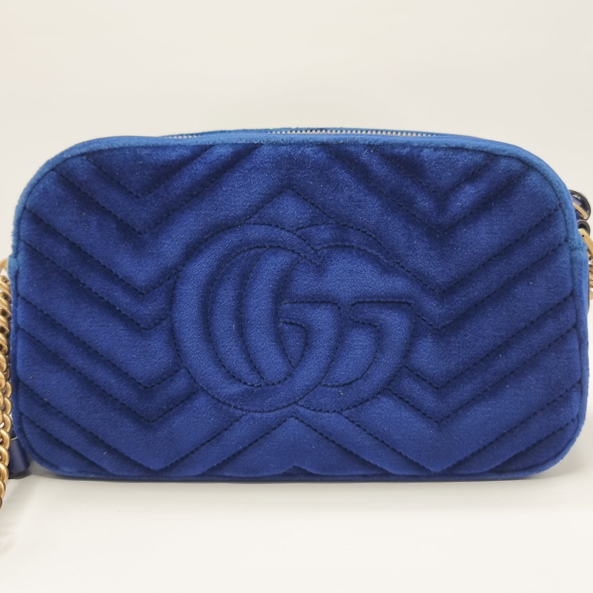 GG Marmont Blue Suede Small Matelassé Shoulder Bag
