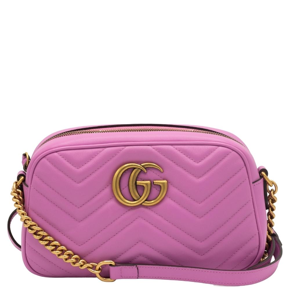 Gucci Pink Marmont Crossbody Bag Matelassé Leather