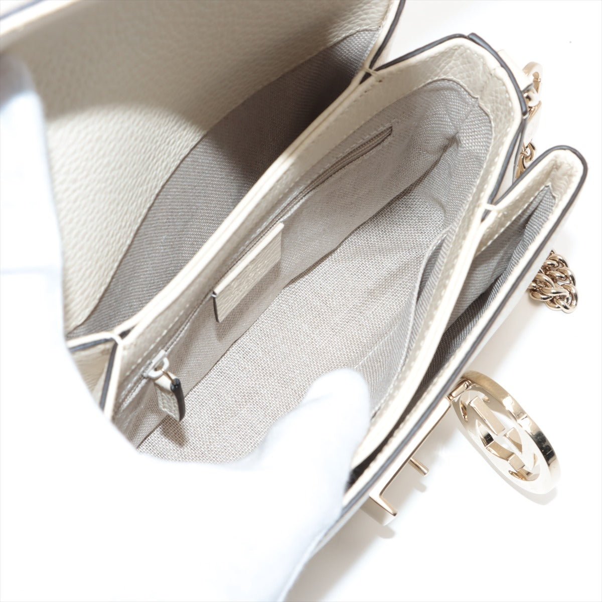 Interlocking GG Leather Chain Shoulder Bag Beige