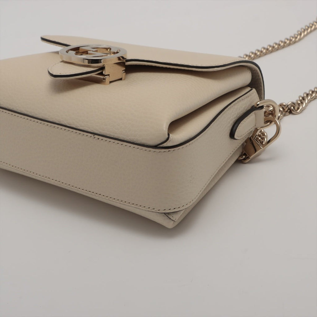 Interlocking GG Leather Chain Shoulder Bag Beige