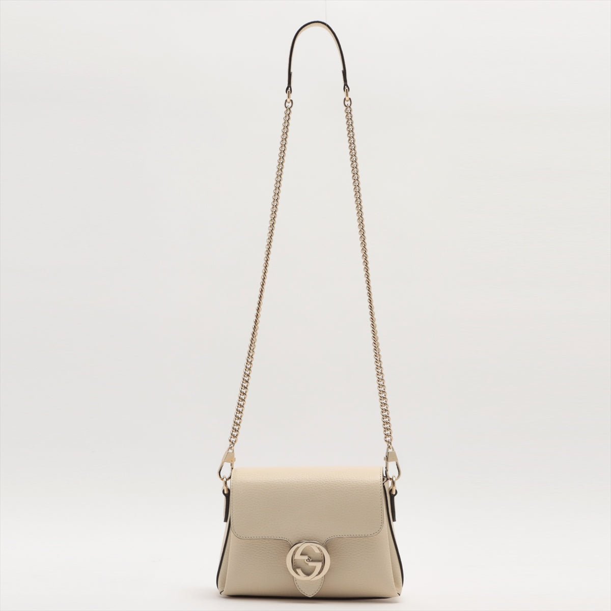 Interlocking GG Leather Chain Shoulder Bag Beige