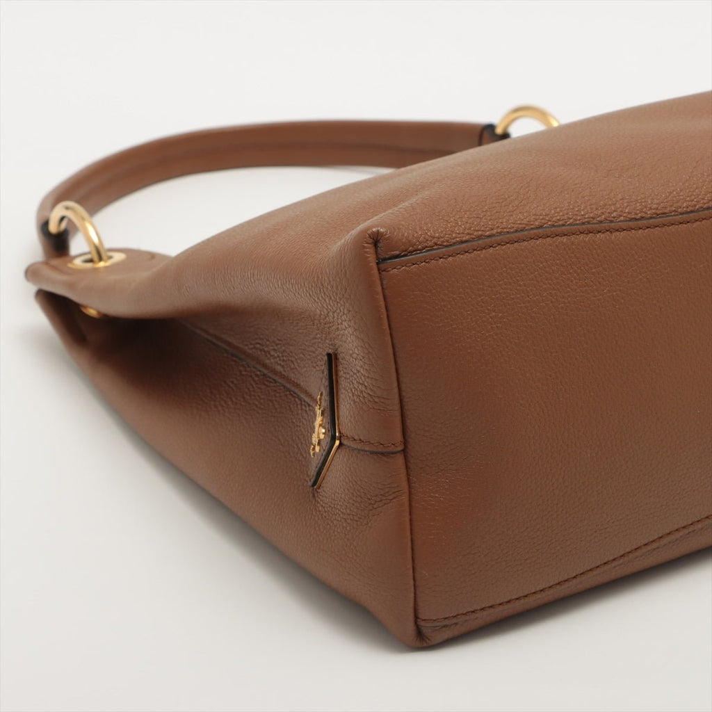 Vitello Phenix Leather One Shoulder Brown