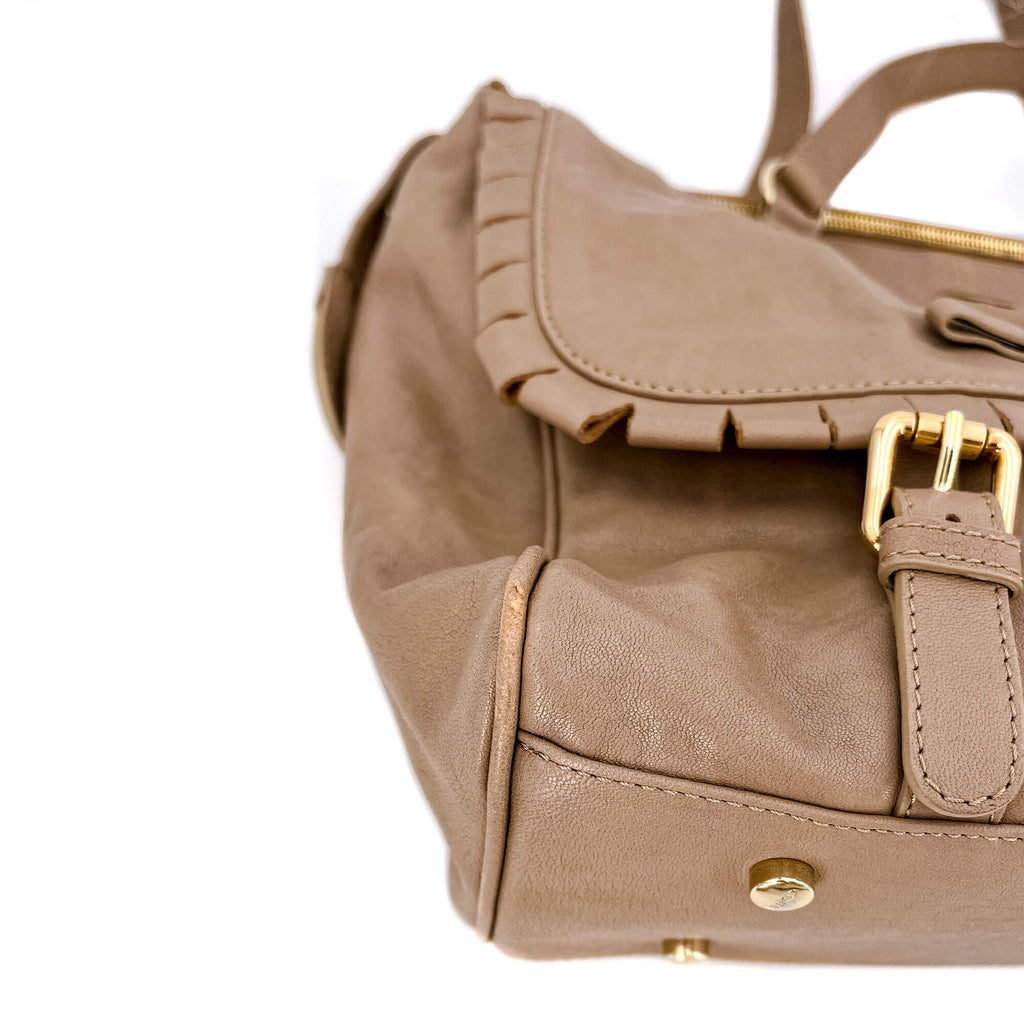 Shoulder Bag Beige Leather