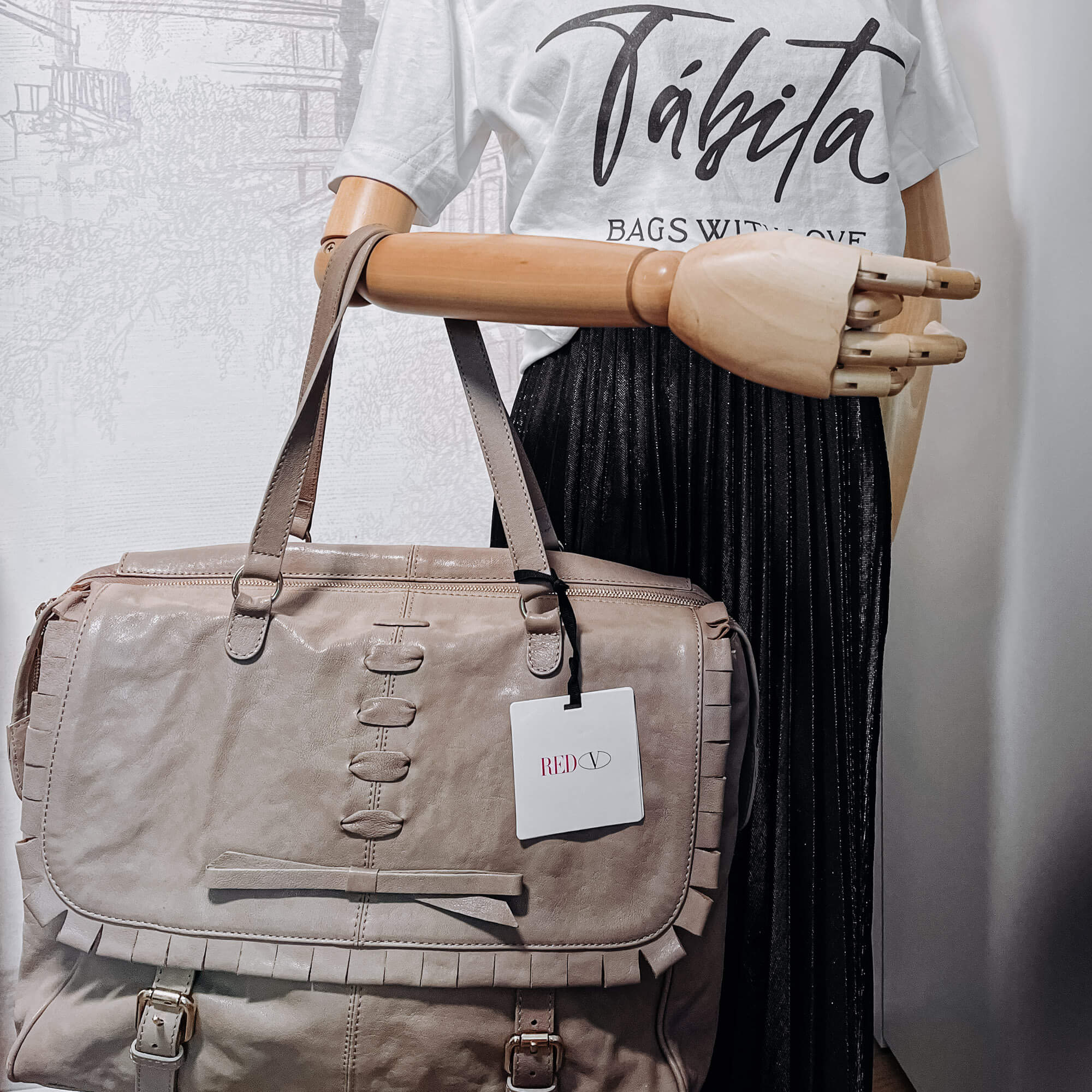 Shoulder Bag Beige Leather