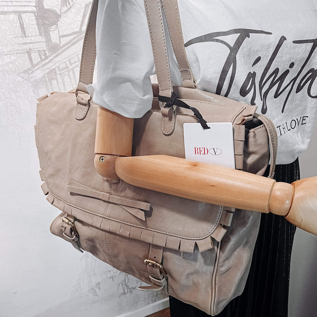 Shoulder Bag Beige Leather