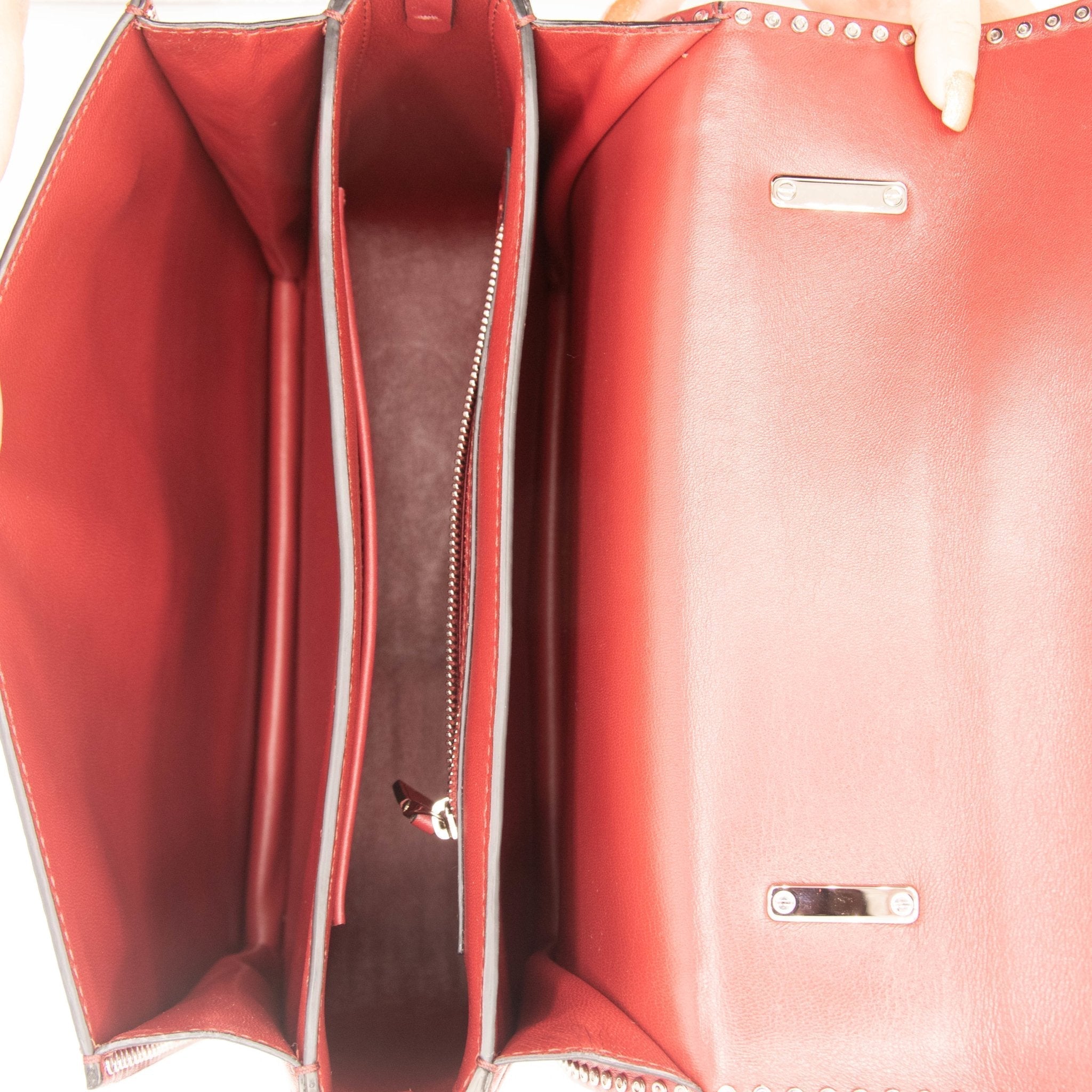 Red Leather Studs Shoulder Bag