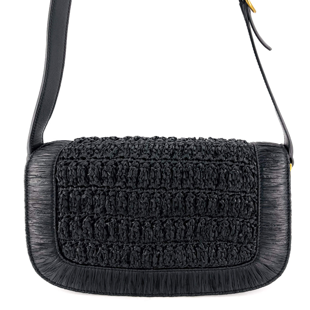 Supervee Black Raffia Shoulder Bag