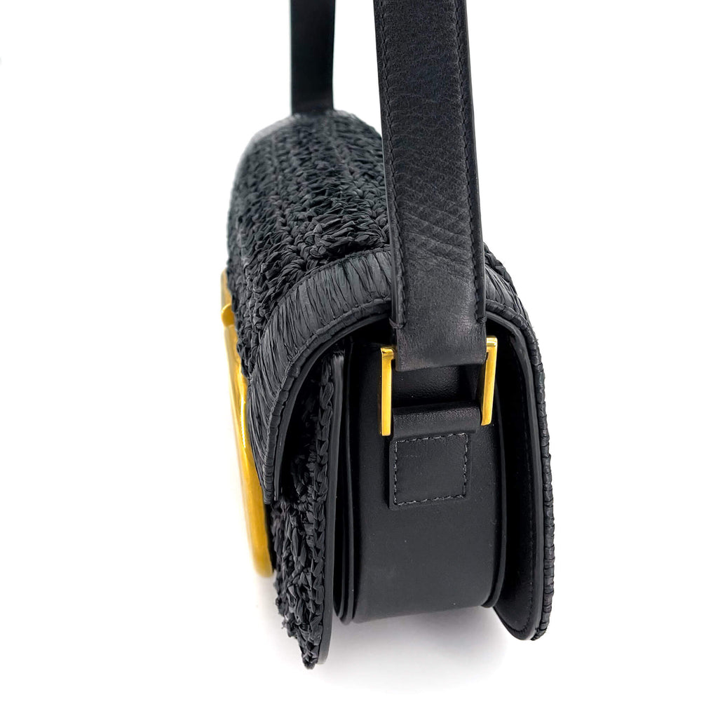 Supervee Black Raffia Shoulder Bag