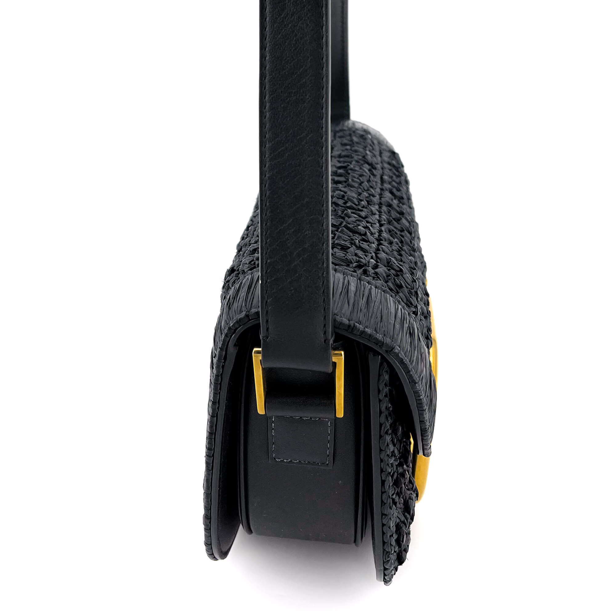 Supervee Black Raffia Shoulder Bag
