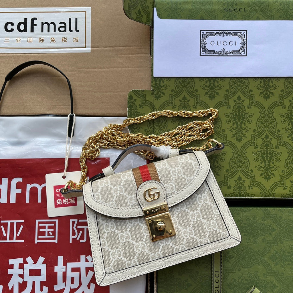 Gucci OphiDiora Gucci Mini Shoulder Bag White For Women, Women’s Bags 6.9in/17.5cm Gucci ‎696180 UULAK 9956