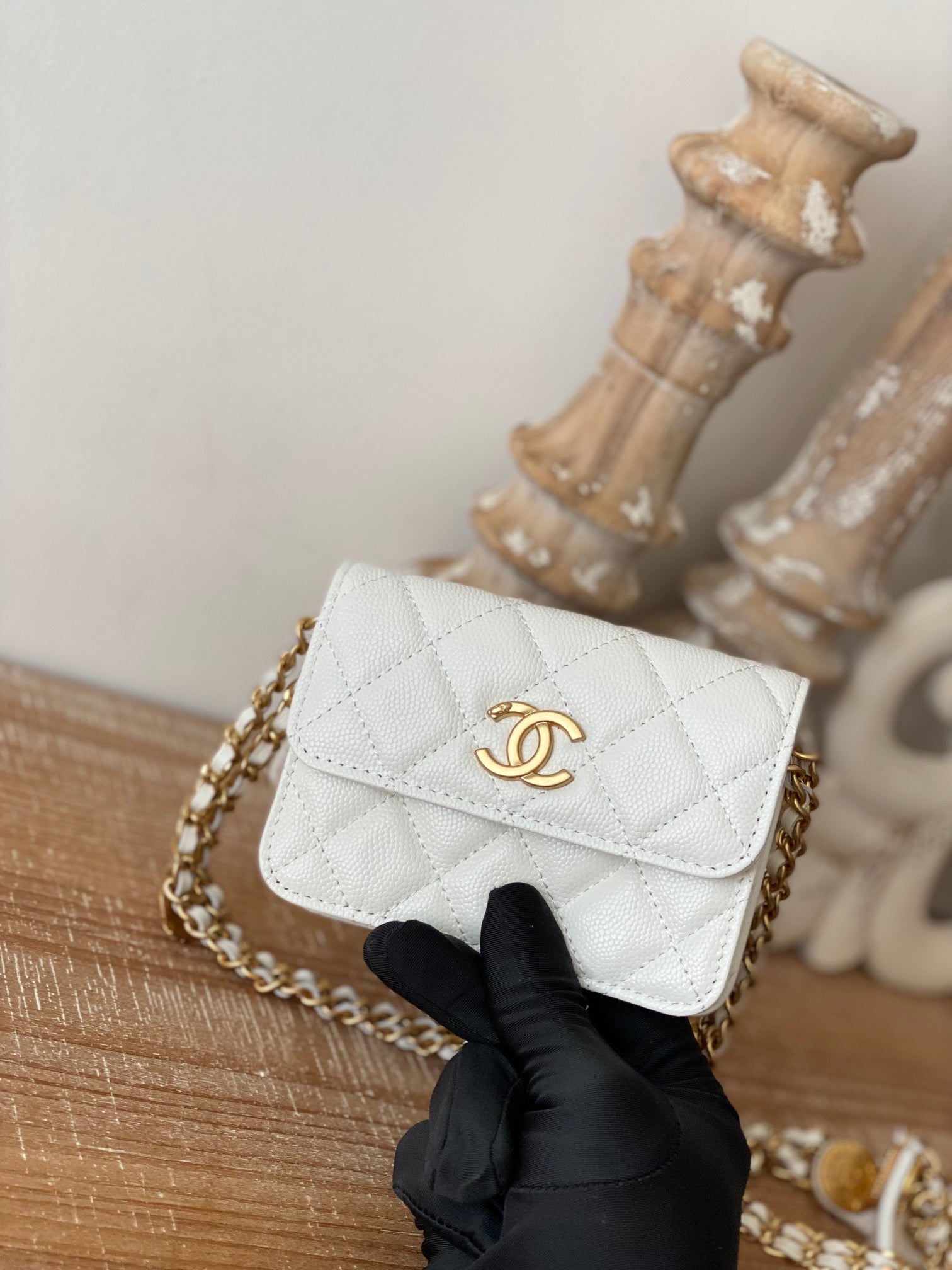 Chanel Clutch With Chain White For Women Bags 4.8in/12.3cm