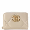 Chanel CHL 19 CARD HOLDER WITH ZIPPER LEATHER CREAM WALLET