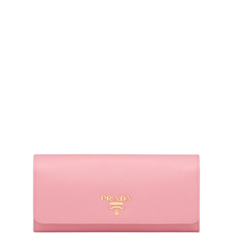 PR SAFFIANO LEATHER FLAP LONG WALLET PETAL PINK AND GOLD 19CM 1MH132 ZLP F0FZ3