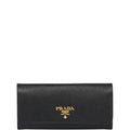 PR SAFFIANO LEATHER FLAP LONG WALLET BLACK AND GOLD 19CM 1MH132 ZLP F061H