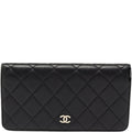 Chanel CHL BLACK QUILTED  CLASSIC LONG FLAP WITH SILVER HARDWARE WALLET 19.5CM