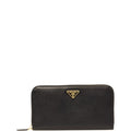 PR LARGE SAFFIANO TRIANGLE ZIP AROUND LONG WALLET BLACK 19CM 1ML506 QHH F0002