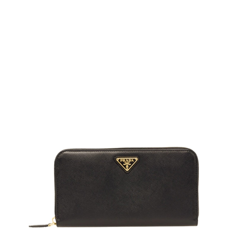 PR LARGE SAFFIANO TRIANGLE ZIP AROUND LONG WALLET BLACK 19CM 1ML506 QHH F0002