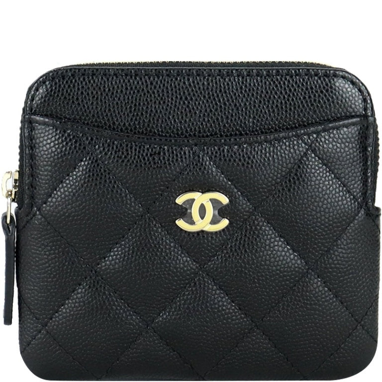 Chanel CHL  QUILTED ZIP CARD HOLDER BLACK WALLET