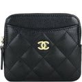 Chanel CHL  QUILTED ZIP CARD HOLDER BLACK WALLET