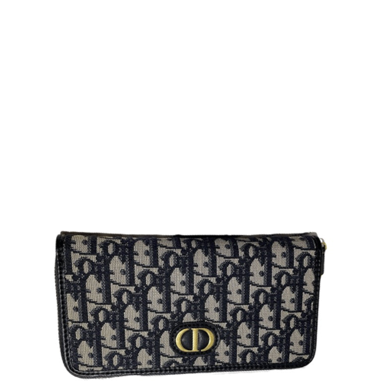 dir LONG WALLET OBLIQUE JACQUARD BLACK AND BEIGE 19.5CM