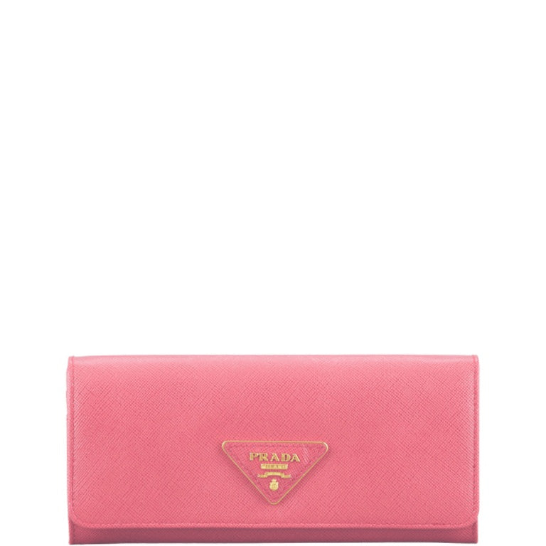PR SAFFIANO LUX LEATHER FLAP CONTINENTAL LIGHT PINK WALLET 19CM