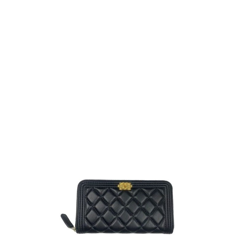 Chanel CHL BOY LONG ZIPPED WALLET WITH GOLD HARDWARE BLACK 19.4CM