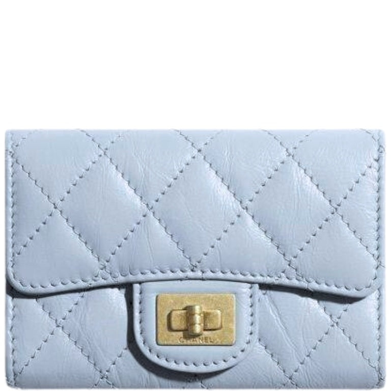 Chanel CHL 2.55 FLAP CARD HOLDER LIGHT BLUE WALLET