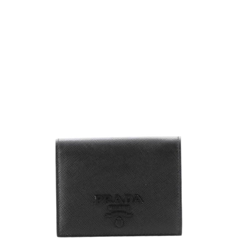PR SAFFIANO MONOCHROME FLAP SMALL WALLET FULL BLACK 10CM 1MV204 QWA F0002