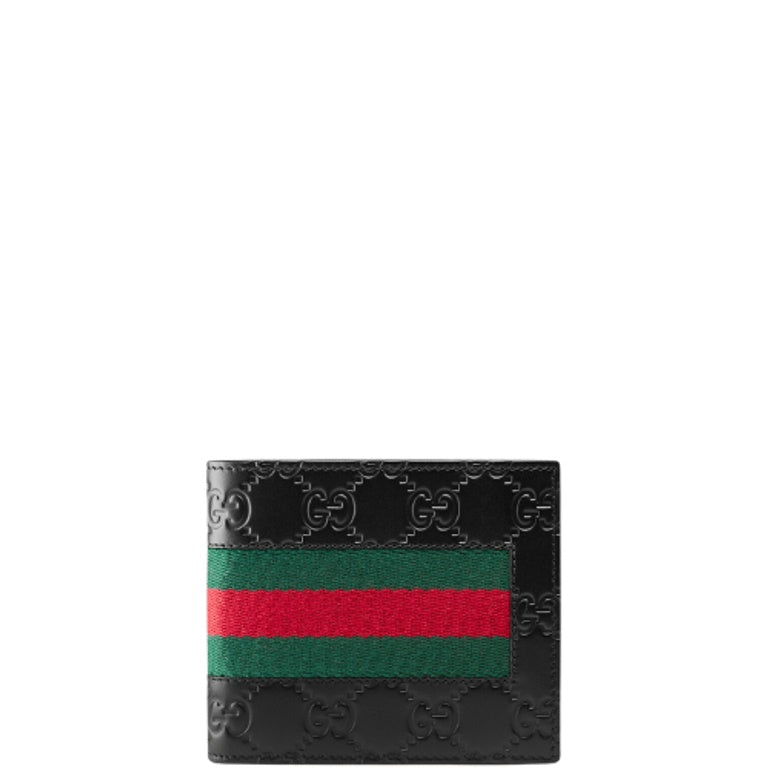 Gucci SIGNATURE WEB COIN WALLET BLACK 11CM 408826 CWCLN 1060