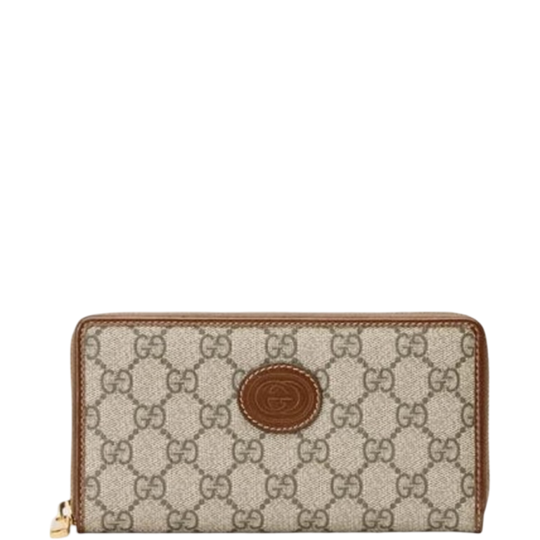 Gucci ZIP AROUND WALLET WITH INTERLOCKING 19CM BROWN E673003 92TCG 8563