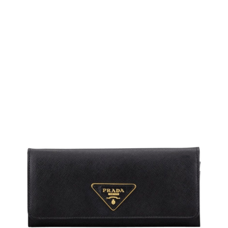 PR SAFFIANO LUX LEATHER FLAP CONTINENTAL BLACK WALLET 19CM
