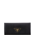 PR SAFFIANO LUX LEATHER FLAP CONTINENTAL BLACK WALLET 19CM