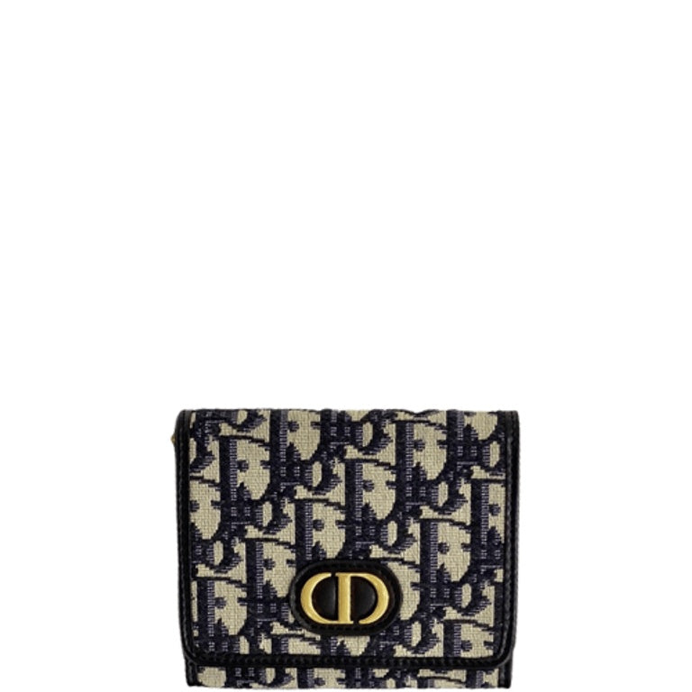 dir 30 MONTAIGNE LOTUS WALLET OBLIQUE CANVAS COMPACT BLACK AND BEIGE 11CM