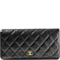 Chanel CHL BLACK QUILTED  CLASSIC LONG FLAP WALLET 19.5CM