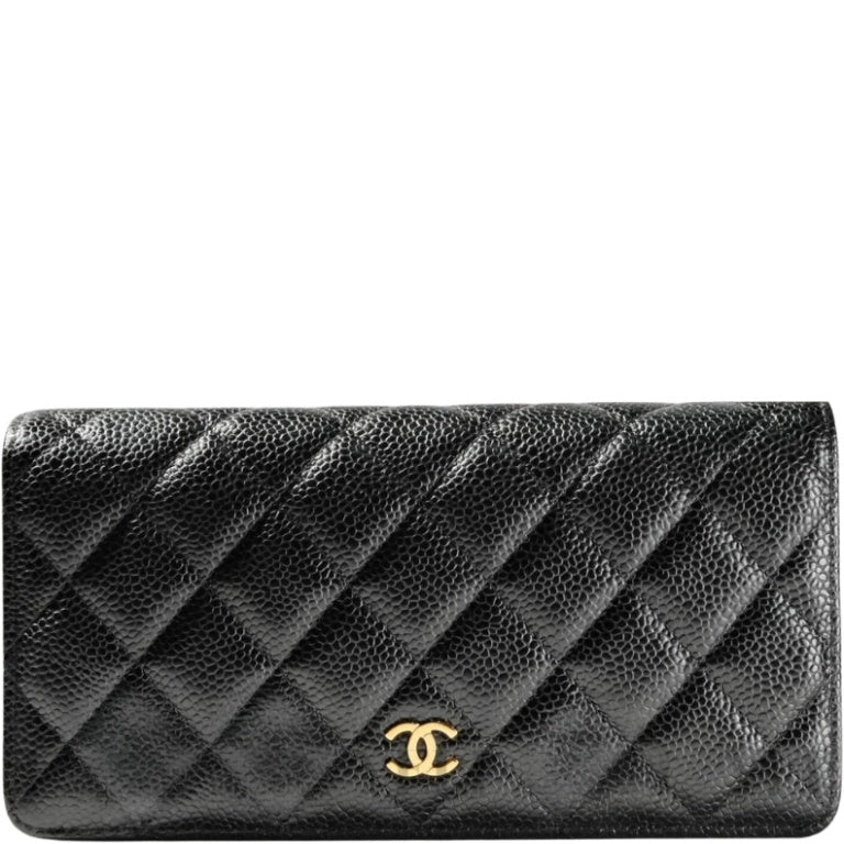 Chanel CHL BLACK QUILTED  CLASSIC LONG FLAP WALLET 19.5CM