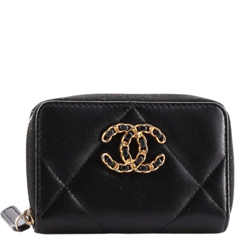 Chanel CHL 19 CARD HOLDER WITH ZIPPER LEATHER BLACK WALLET