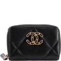 Chanel CHL 19 CARD HOLDER WITH ZIPPER LEATHER BLACK WALLET