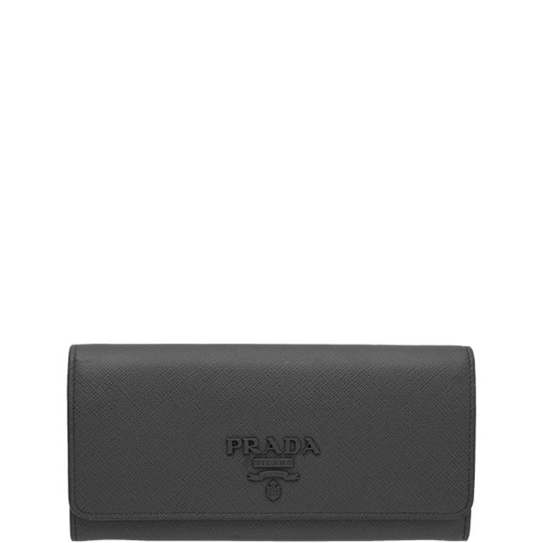 PR SAFFIANO MONOCHROME FLAP LONG WALLET FULL BLACK 19CM 1MH132 ZLP F061H